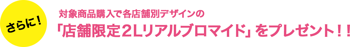 さらに！対象商品購入で各店舗別デザインの「店舗限定２Lリアルブロマイド」をプレゼント！！