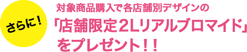 さらに！対象商品購入で各店舗別デザインの「店舗限定２Lリアルブロマイド」をプレゼント！！